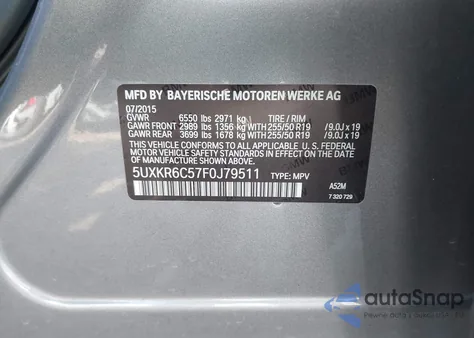 2015 BMW X5 xDrive50I из США, поврежденный, VIN 5UXKR6C57F0J79511